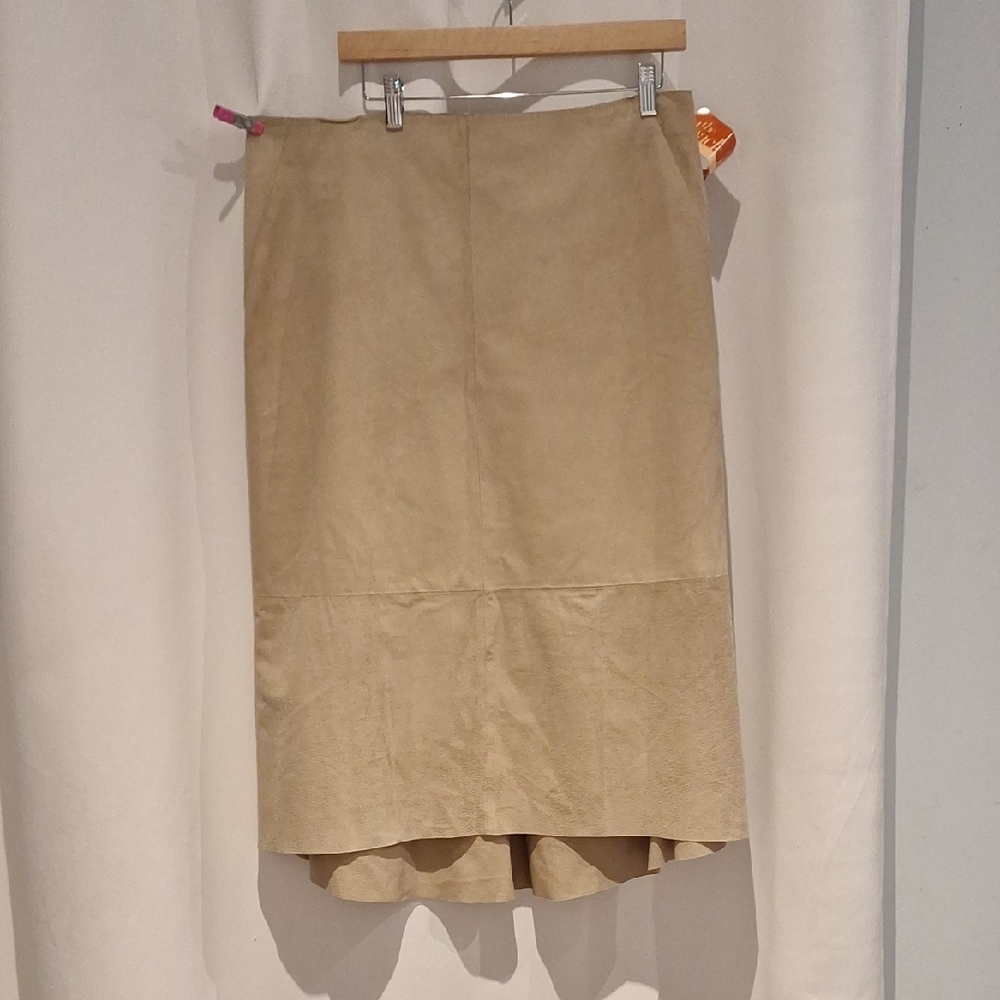 DKNY Elegant Tan Suede Midi Women's Skirt Size 14
